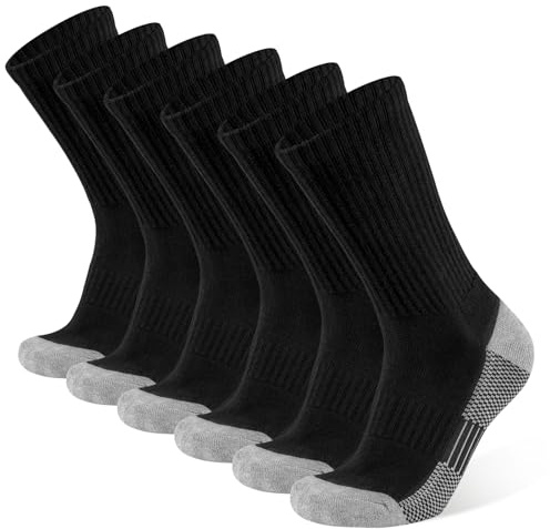 YORJOSOX Mens Socks 6-9 9-12 Cushioned Work Walking Crew Athletic Socks for Men (UK, Numeric, 9, 12, Regular, Regular, Black *6)