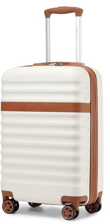 Kono Carry On Suitcase Small ABS+PC Hardshell Lightweight Travel Cabin Luggage with TSA Lock Spinner Wheels (Cream/Brown)