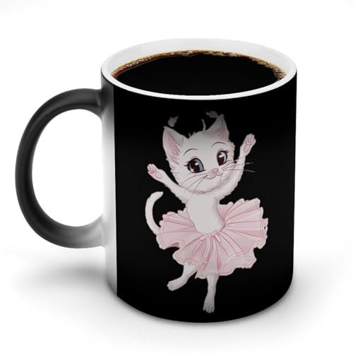 Süße Katze im Tutu, Balletttanz, wärmewechselnde Tasse, Keramiktasse, personalisierte Farbwechseltasse, Kaffeetasse, Teetasse, bedruckte Porzellantassen