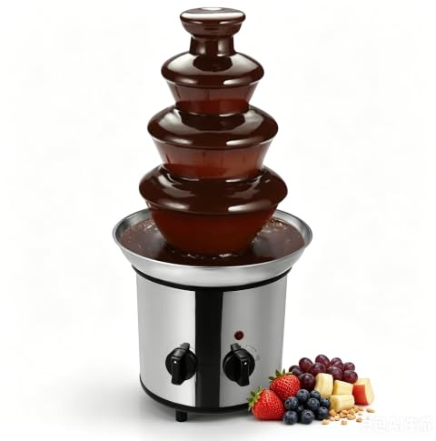 170W Schoko Brunnen aus Edelstahl Schokoladenbrunnen Schokobrunnen 4 Stockwerke Warmhaltefunktion DIY Schokobrunnen Profi Schokoladenfontäne Kapazität 1 kg Schokoladenfontaine