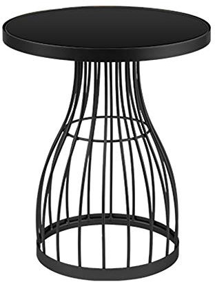 MEILISHAOMEI Nordischer Beistelltisch aus gehärtetem Glas, Kleiner runder Tisch für das Wohnzimmer, goldene Eisenkunst, Telefontisch, Schlafzimmer, Nachttisch, Balkon, Couchtisch (Farbe: Schwarz)