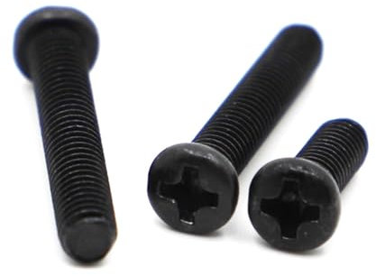 Wildeep 50 Stück M1.2 M1.4 M1.6 M1.7 Länge 3–12 mm schwarzer Kohlenstoffstahl vertiefter Rundbolzen Flachkopf Kreuzschlitz-Maschinenschraube(5mm,M1.4 50pcs)