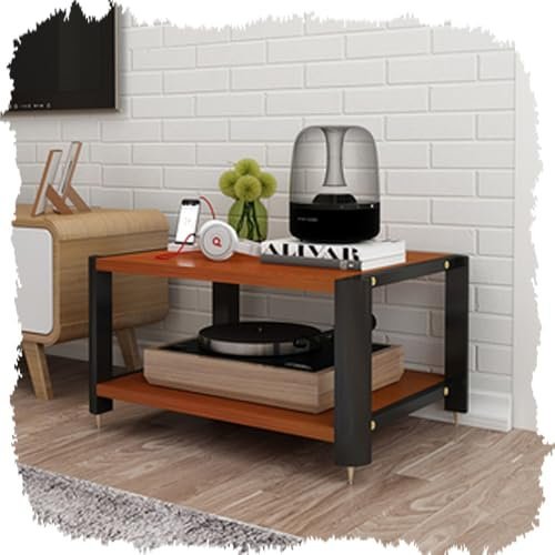 IMUNKT Audio-Video-Regal HiFi Rack 2 3 4 Stufiger Medienständer Mit Rädern, Stereo-Komponenten Schrank, Plattenspieler/TV-Box/WLAN-Router/DVD Audioständer(Teak,2 Tier)