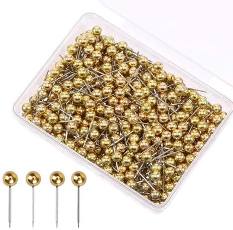 200STK Gold Kugelnadeln Pins für Pinnwand, Map Pins Pinnadeln Stecknadeln Pinnwandnadeln Reißzwecken Korkplattenstifte Arbeitsmaterial, einschließlich Schachteln (Pin Größe 4 * 15mm)