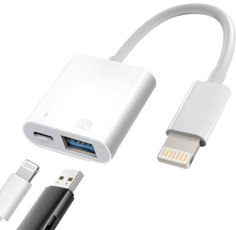 [Apple MFi Certified] Lightning to USB Camera Adapter with Charging Port for iPhone, High-Speed & Portable USB 3.0 Female OTG Adapter for iPad, Support Flash Drives Keyboard, Plug and Play