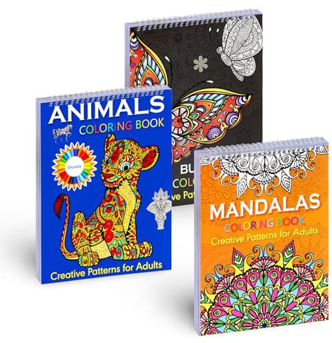 Dengthrive Mandala Malbuch für Erwachsene: 3 Stück Coloring Book Adult with 60 Muster Mandala Tier Schmetterling Thema, Spiral Gebundene Zerreißbares Design für Stress Abbauen und Entspannen