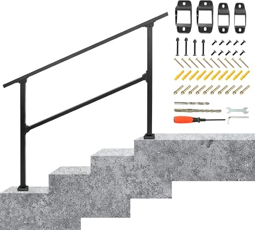 Outdoor Handrail for Stairs Fit 3-4 Steps, Iron Handrail for Outside Steps