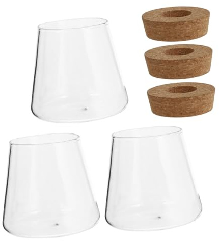 Alipis 3 Piezas Estación de Propagación Hidropónica Jarrones de Vidrio con Tapa de Madera para Decoración de Escritorio Casa y Oficina