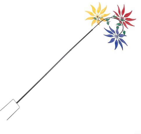 Moulin à vent en forme de fleur multicolore pour jardin, extérieur, sculpture rotative en métal, décoration de cour, art résistant aux intempéries, décoration de jardin facile