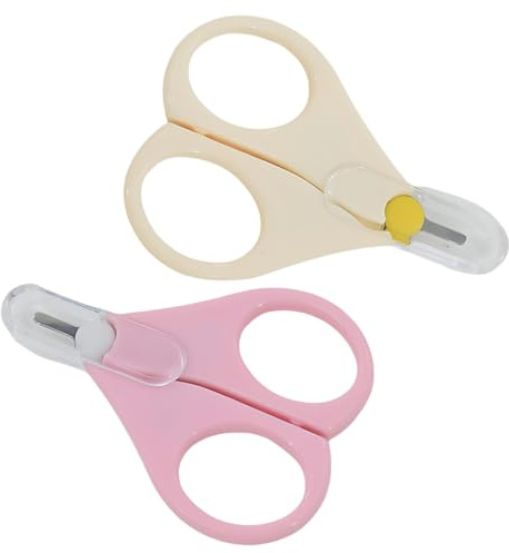 GILWUMO 2 Stück Baby-Nagelschere, Sichere Baby-Nagelschere zum Verhindern von Hautquetschungen (Rosa, Beige)