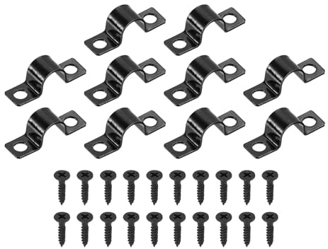 sourcing map 3/8 Inch U-Shaped Pipe Clamp, 25Pcs U Tube Strap Tension Clips Carbon Steel Double Hole Strap Clamp with Screws for Pipe Tube Cable Fixing (10mm, Black)