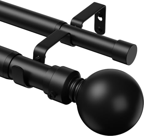 TRAROD Double Curtain Pole 91-310 cm, Heavy Duty Double Curtain Rod, Black | Extendable Curtain Poles, 25mm Diameter, Ideal For Homes Needing Blackout and Light Transmission, Fits Bedrooms, Living Room