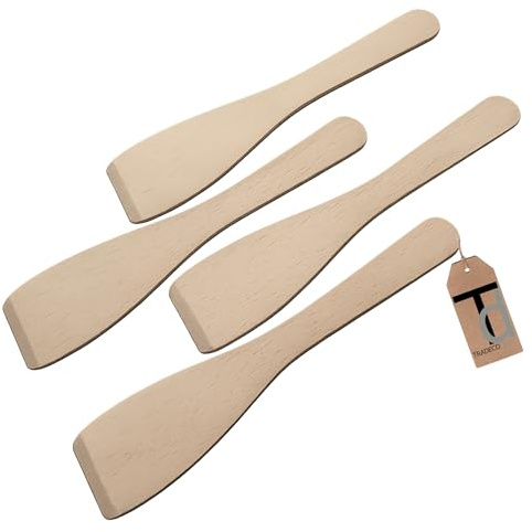 Tradeco Direct Set of 4 Beechwood Wooden Flat Spatulas, 12 Inch (300mm), Hand Finished, Ideal for Cooking, Baking, Decorating, Engraving. Made in The EU