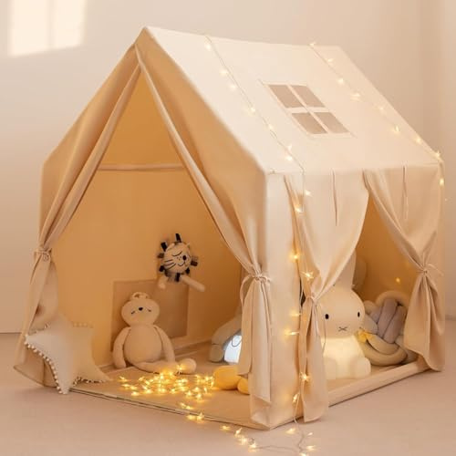 Großes Kinderzelt Indoor, Prinzessinnen-Spielhaus und Lesezelt, Beige | Geräumiges Indoor-Spielzelt, dekorierbar, schnell aufgebaut und platzsparend; zum Spielen, Lesen und Ausruhen für Kinder