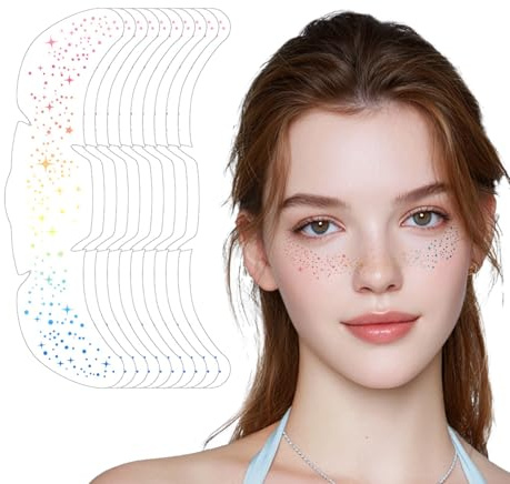 10 Ark Gradient Regnbåge Glitterfräknar, Holografiska Stjärnor och Prickar Temporära Tatueringar för Ansikte, Makeup-tillbehör för Festival och Maskerad