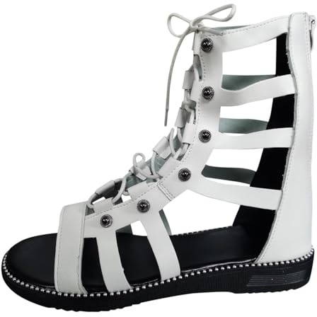 Sandales Femme Spartiate Été, Sandales Plates Confortables, Bout Ouvert | Lanières Croisées, Tige Ajourée Respirante, Semelle Antidérapante, Chaussures Mode pour Usage Quotidien