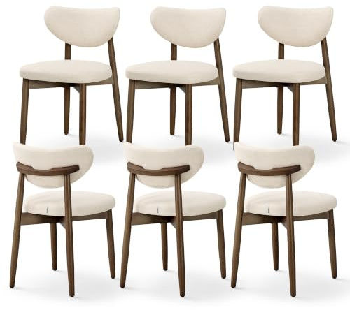 VASAGLE Esszimmerstuhl 6er Set, Küchenstuhl, Polsterstuhl mit Massivholzbeinen, ergonomische Rückenlehne, Aussparung als Griff, Mid-Century-Modern-Stil, Küche, cappuccinobeige KDC668L101-3J