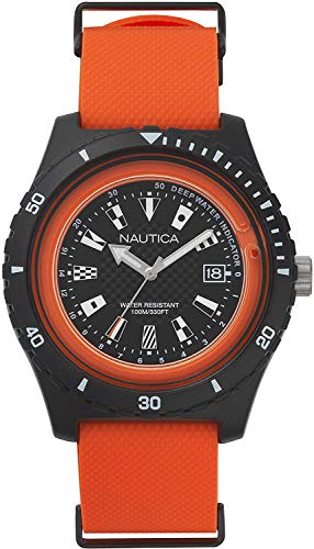 Nautica Orologio Analogico Quarz Unisex Adulto Arancione, con Cinturino in Silicone NAPSRF003