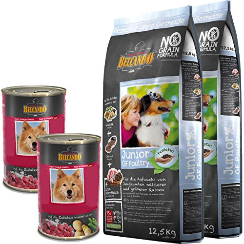 Belcando 2 x 12,5 kg Junior GF Poultry + 2 x 800 g Nassfutter