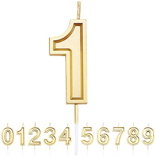 URAQT Candele di Compleanno, Candela Numero Compleanno 3D Candela Numeri, Candele per Compleanno Oro Decorazioni Torta Compleanno, Adatto Feste di Compleanno Anniversario Matrimonio(Numero 1)