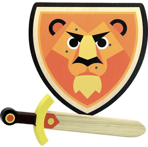 Set Escudo y Espada León de Madera para Niños desde 3 Años Juego Educativo | Incluye accesorios de disfraz | motivo de león ilustrado | estimula imaginación y juego de rol | idea de regalo lúdica hoy