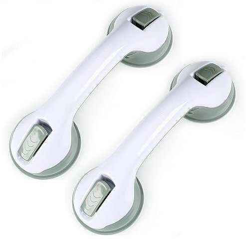2 Pezzi Ventosa con Maniglia per Doccia, Maniglia per Vasca in Plastica (Non c'è Bisogno di Perforare), Per Bagno Antiscivolo, Bambini e Portatori di Handicap (Grigio Chiaro)