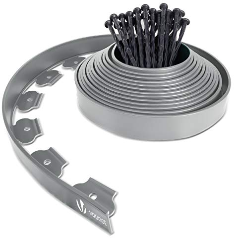 VOUNOT Flexible Rasenkante Kunststoff, mit 30 Erdanker, Länge 10m Höhe 5cm, Grau