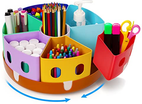 GAMENOTE Rotierende Stiftehalter Schreibtisch Organizer - Kinder Behälter zum Aufräumen und Aufbewahren, Drehbare Ablage für Bürobedarf Schulbedarf liefert Handwerk