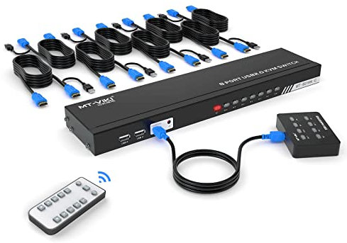 KVM Switch HDMI 8 Ports, MT-VIKI 4K@30Hz Rackmount Console 8 computers 1 monitor + IR Remote Control + 8 pack KVM Cables + Desktop Selector +Rack Ears + Auto Scan
