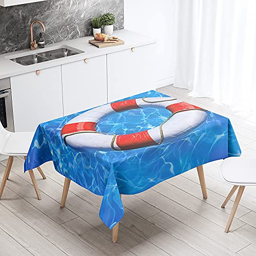 DOTBUY Tablecloth Waterproof, Rectangular Table Cloths Easy Wipe Clean Oil-Proof Stain-Resistant Dust-Proof Polyester 3D Printed Table Cover (Lifebuoy,140x260cm)