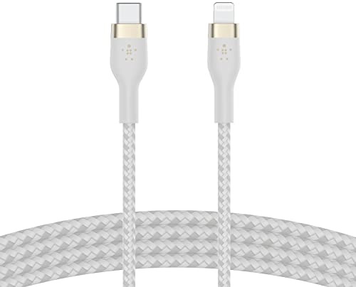 Belkin BoostCharge Pro Flex geflochtenes USB-C/Lightning-Kabel, 1 m, MFi-zertifiziert, 20 W, zum Schnellladen mit PD Power Delivery für Geräte wie iPhone 14/14 Plus, 13, 12, Pro, Max, mini – Weiß