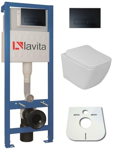 Domino Lavita Élément mural avec plaque de déclenchement + WC mural LINO sans rebord + abattant WC avec système d'abaissement automatique Soft-Close (plaque de commande RB)