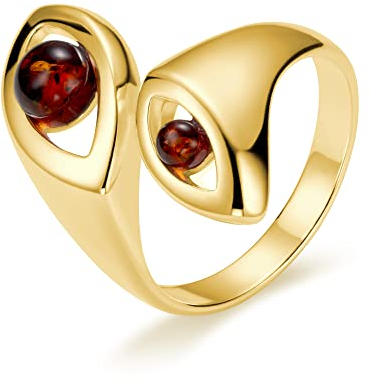 Copal Damen Bernstein Ring Aus Vergoldetem 925 Sterlingsilber Verstellbar