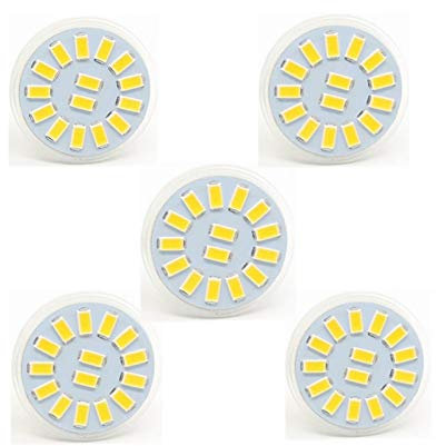 ANTYX LED Lampadina GU4 / MR11 Bianco/Freddo Caldo Bianco 5W, sostituisce 40W Lampadina a incandescenza, 390 Lumen, Spotlight 15LED 5730 LED, 12V 24V AC/DC, Ø35x35mm, 5-Pack [Classe energetica A +