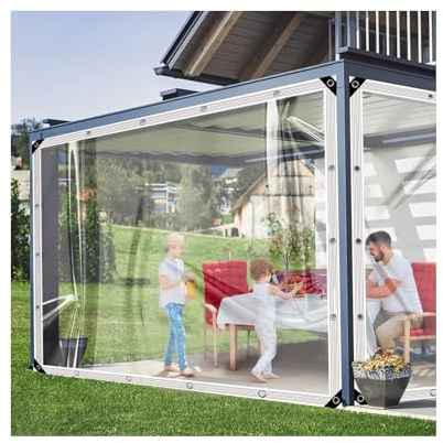 BCBIG Plane Transparent mit ösen wasserdichte Durchsichtig Abdeckplane PVC 420 g/m² Für Pavillon, Balkon, Balkonmöbel,Gartenmöbel. mit Seil 3x3m
