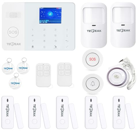 Système d'alarme Sécurité sans Fil Prise en Charge WiFi / 2G / 3G / 4G, TECPEAK Kits de sécurité pour la Maison, HomeSecure Compatible avec Amazon Alexa & Google Home (Version française)