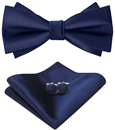 HOULIFE Fliege Herren Set - Verstellbare Fliege aus Satin Polyester Vorgebunden Fliege, einfarbige Einstecktuch, Manschettenknöpfe Set für Bräutigam Hochzeit formal mit Geschenkbox