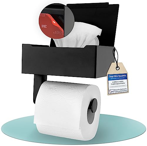 Simple@Home® Premium Toilettenpapierhalter mit Feuchttücherbox selbstklebend mit 3M Klebestreifen I Toilettenpapierhalter ohne Bohren I Klopapierhalter ohne Bohren
