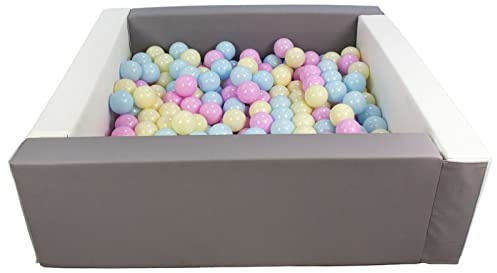 Velinda Piscina Infantil para niños de Bolas Pelotas 300 Piezas Cuadrado ecocuero (Color de la Piscina/de Las Bolas: Blanco, Gris/Rosa, Azul, Amarillo (Pastel))