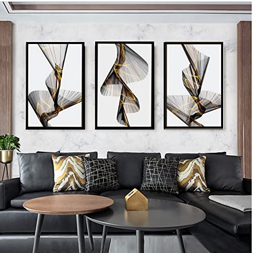 Poster 3er Set Leinwand, Gold Leinwand Malerei Poster 60x90cm, Abstrakte Kunst Wand Schwarz Gold Leinwandbilder,Home Dekor Bilder Rahmenlos (B,20 x 30cm)
