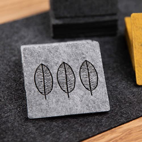 6er Set - Filz Untersetzer Leaf, grau, mit Blatt Motiv, Design Glasuntersetzer Deko