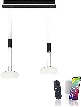 Paul Neuhaus Pendelleuchte Glas Smarthome, CCT höhenverstellbar 2-flammig | Smart Home, CCT, höhenverstellbar, dimmbar per Fernbedienung