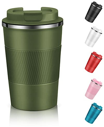 EALLEN Travel Mug with Leakproof Lid,Insulated Reusable Coffee Mug for Hot&Cold Drinks/Tea,Portable Stainless Steel Thermal Takeaway Travel Coffee Cup for Car//Picnic/Office/School (Green), (CM03RD)