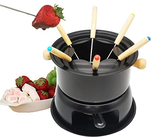 fikujap Gusseisen-Fondue-Set, Multifunktionales Stahl-Schokoladen-Käse-Hot-Pot-Fondue-Set Küchenzubehör