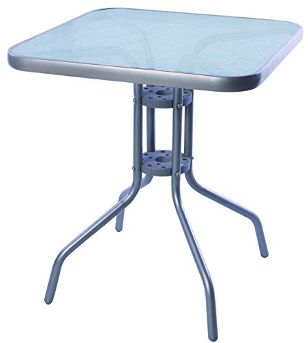 Mojawo Bistrotisch Glas/Metall Eckig 60x60x70cm Silberfarben Balkontisch Gartentisch Glastisch Gartenmöbel, Farben:Silber