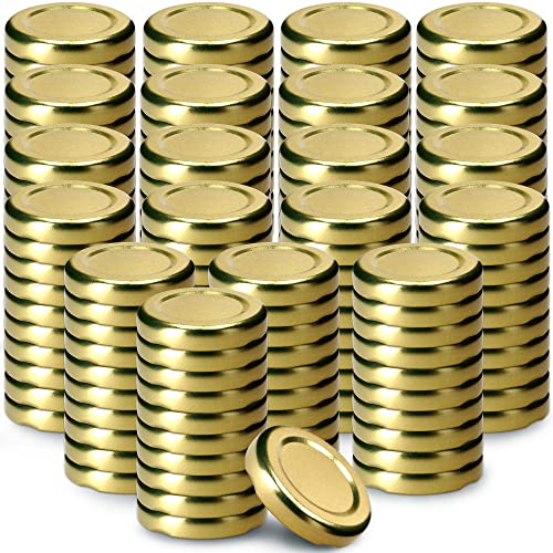 KADAX Tappo a vite per bicchieri, coperchio Twist-Off in metallo fi 33 mm, coperchio di ricambio per barattoli di conserve, coperchi per barattoli di vetro, bottiglie e barattoli (200 pezzi, oro)