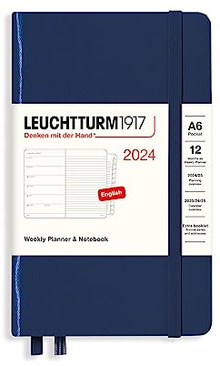 LEUCHTTURM1917 367734 Wochenkalender & Notizbuch Pocket (A6) 2024, 12 Monate,Marine, Englisch