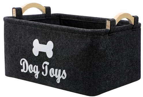UKCOCO Haustier Spielzeug Fühlte Aufbewahrungsbox Rechteck Gefühlt: Schwarz Aufbewahrungsbox - 39x 27x18cm Aufbewahrungskorb mit Holzgriff für Kauspielzeug Hundekleidung Hundespielzeug