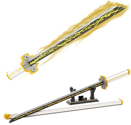 Tarcury Set di Blocchi per la Costruzione della Spada Cosplay Anime di Zenitsu, Modello di Katana Samurai di 96.5cm con Fodero e Supporto (956 Pezzi)