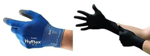 HyFlex 11-618 Dünne Arbeitshandschuhe, Mechanik, Montage, Blau, Größe L (12 Paar) + Microflex 93-732 Einmalhandschuh im Nitril, latex, Zulassung für Lebensmittel,Mehrzweck, Schwarz, L (100 Handschuhe)